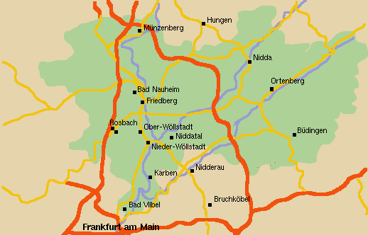 Kartenskizze der Wetterau mit Umgebung